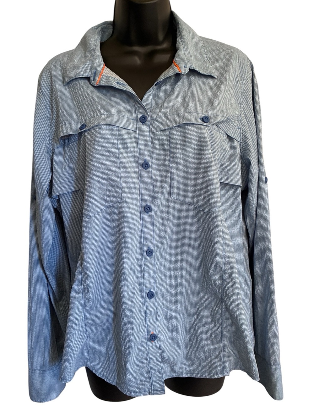 Orvis Performance Hiking Cabincore Light Blue Button-Up Long Sleeve Shirt Sz M